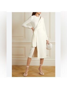 Elie Saab Cutout Draped Cady Midi Dress In White Sz 34